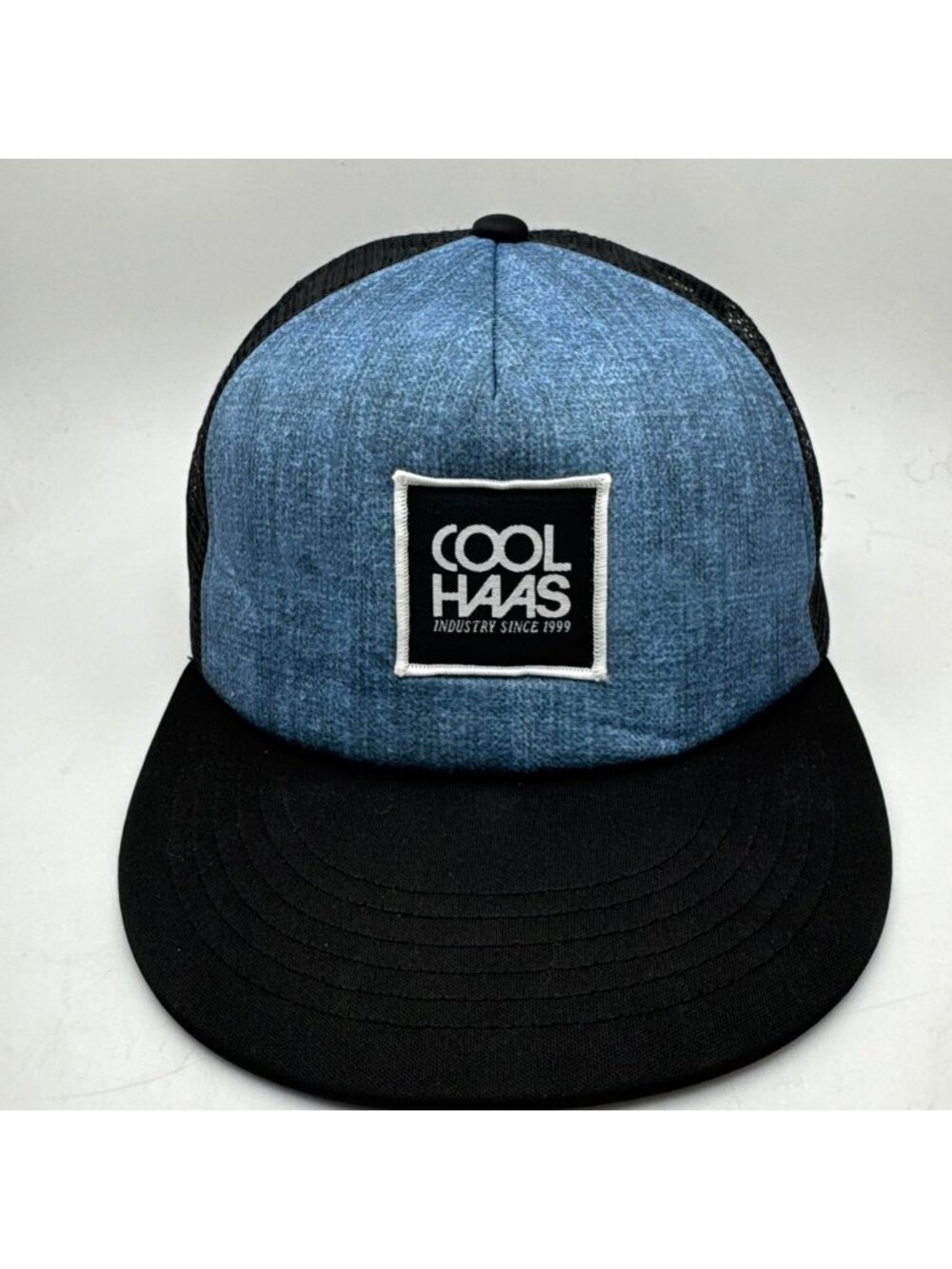 COOL HAAS Blue Denim & Black Mesh Trucker Hat Snapback Adjustable Cap Men's